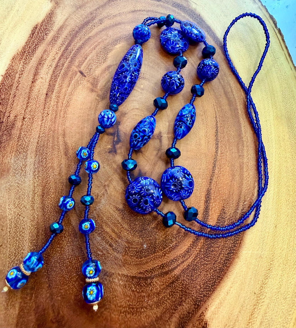 Rosario Leonardi Lariat Necklace: Featuring Ercole Moretti Custom Murano Millefiori Glass Beads