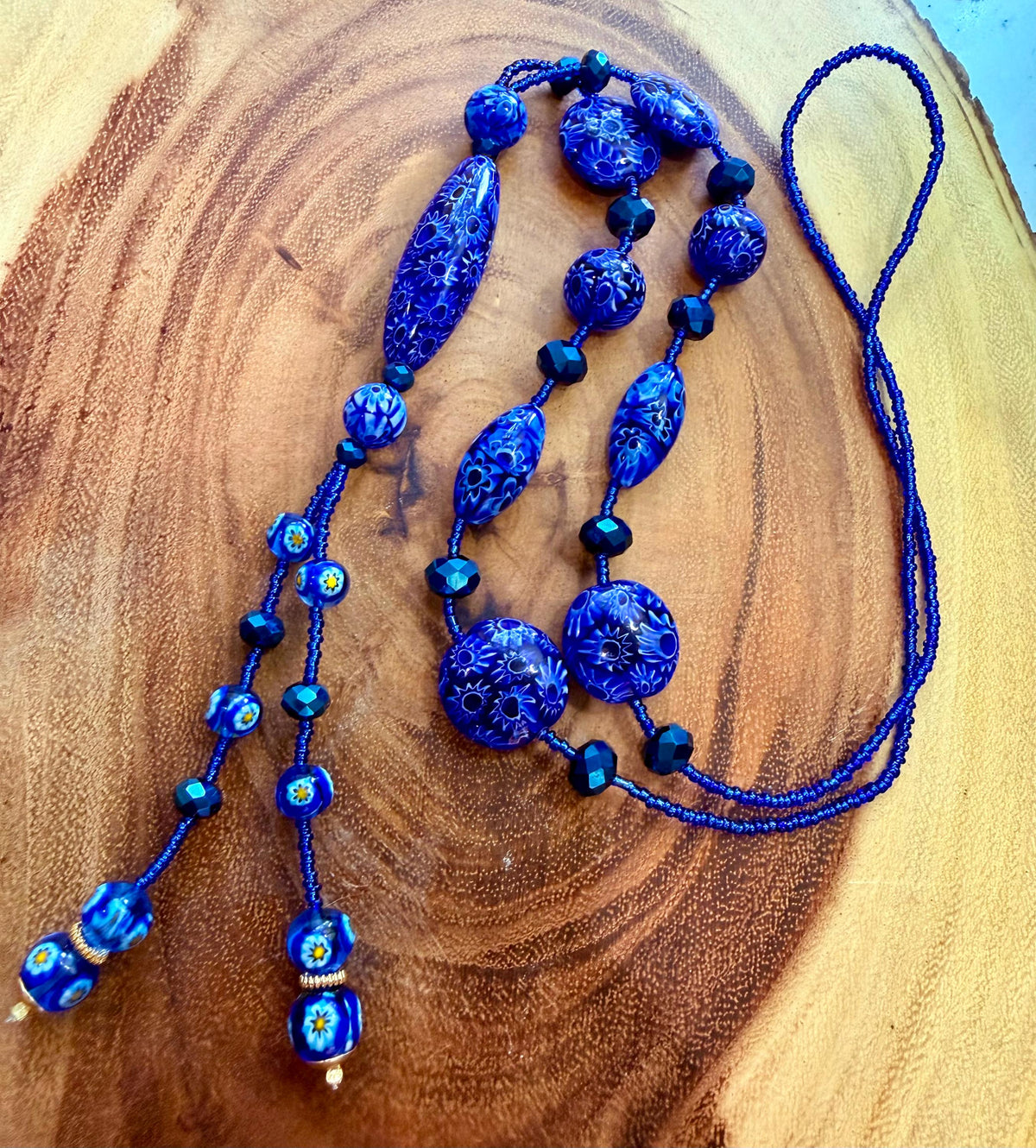 Rosario Leonardi Lariat Necklace: Featuring Ercole Moretti Custom Murano Millefiori Glass Beads