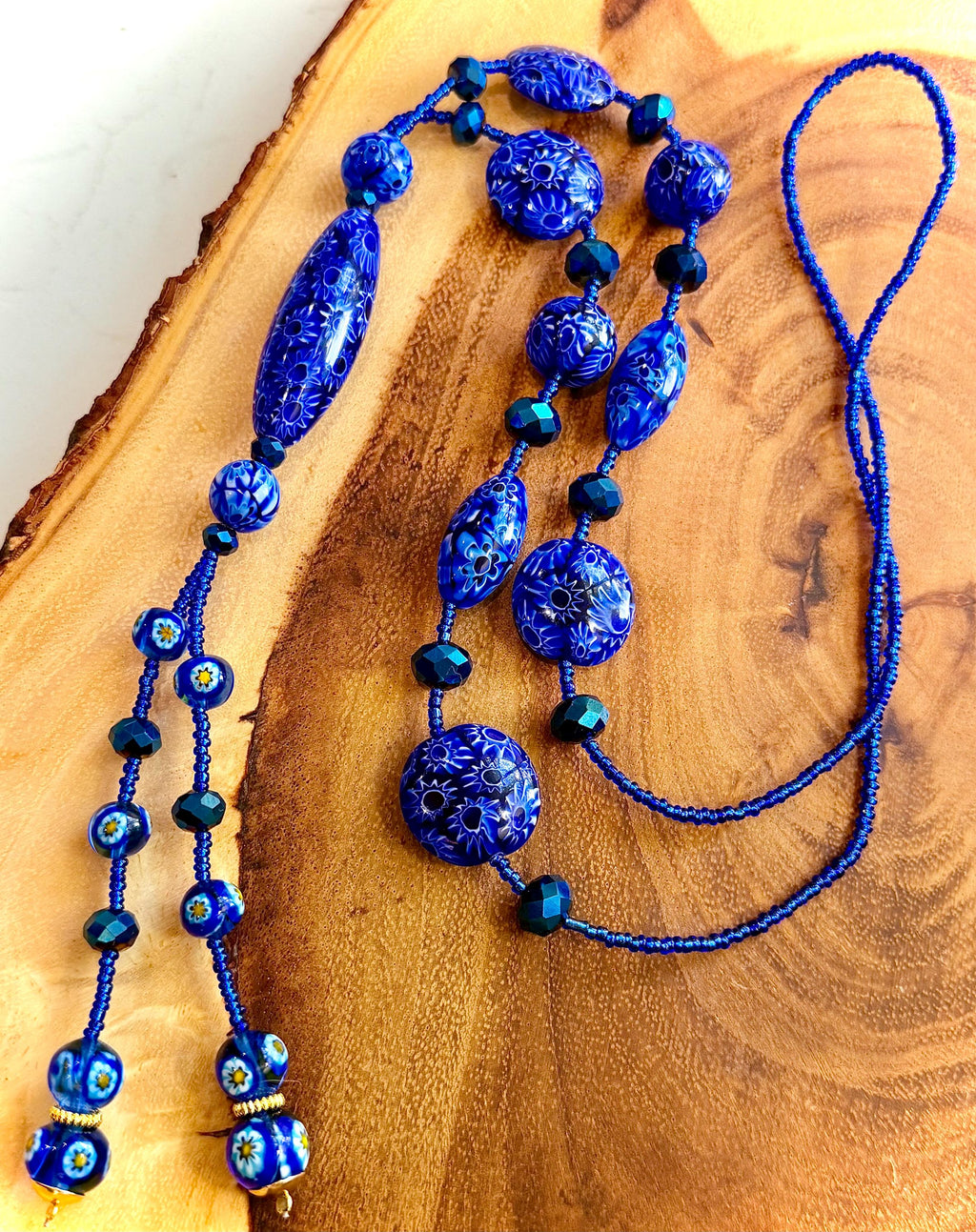 Rosario Leonardi Lariat Necklace: Featuring Ercole Moretti Custom Murano Millefiori Glass Beads
