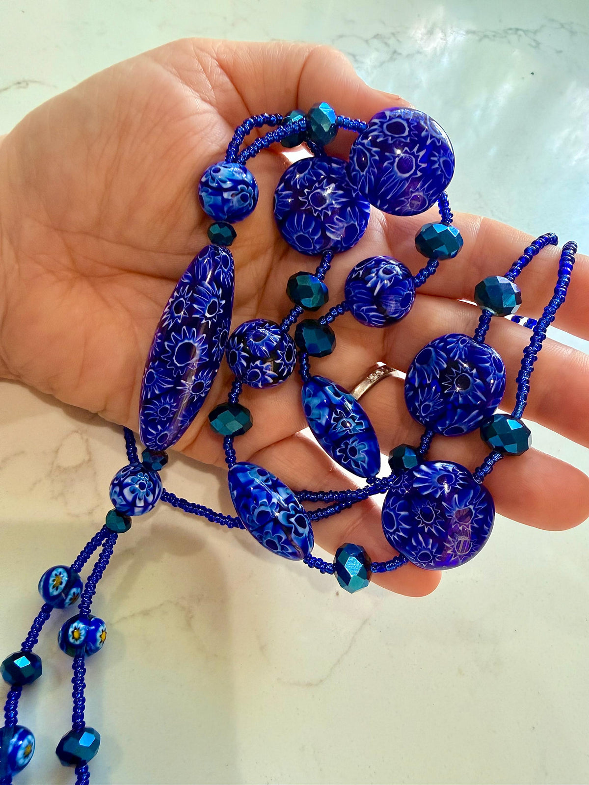 Rosario Leonardi Lariat Necklace: Featuring Ercole Moretti Custom Murano Millefiori Glass Beads