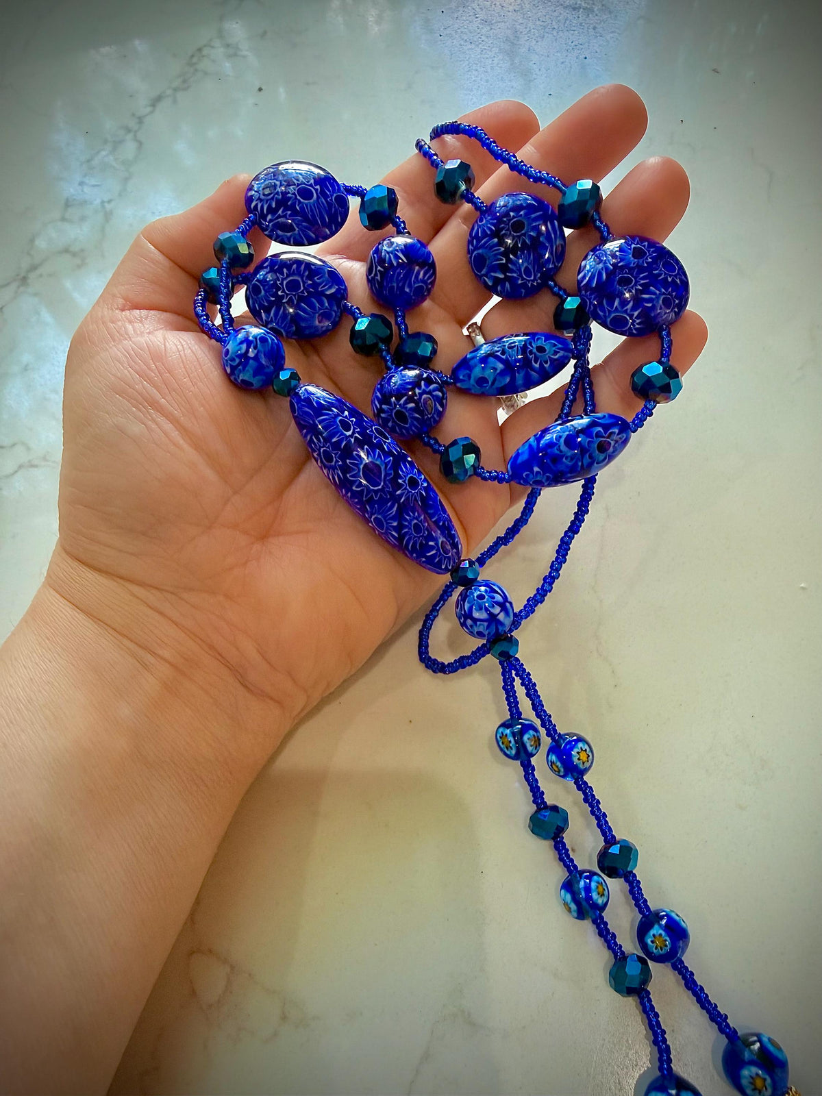 Rosario Leonardi Lariat Necklace: Featuring Ercole Moretti Custom Murano Millefiori Glass Beads