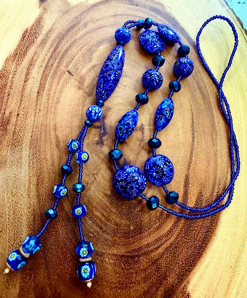 Rosario Leonardi Lariat Necklace: Featuring Ercole Moretti Custom Murano Millefiori Glass Beads