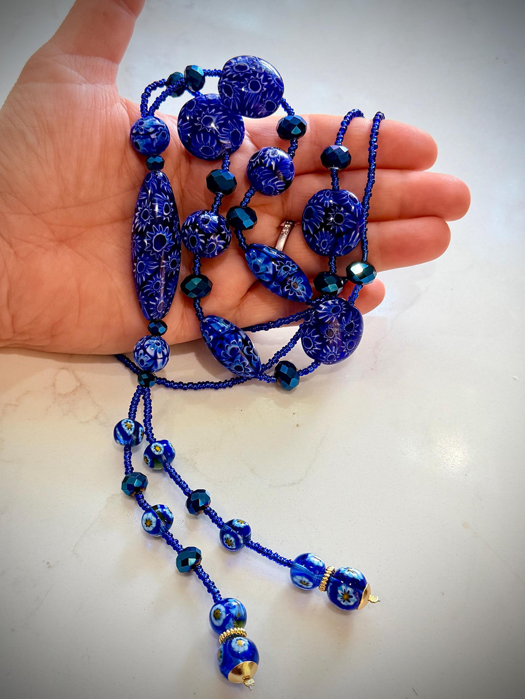 Rosario Leonardi Lariat Necklace: Featuring Ercole Moretti Custom Murano Millefiori Glass Beads