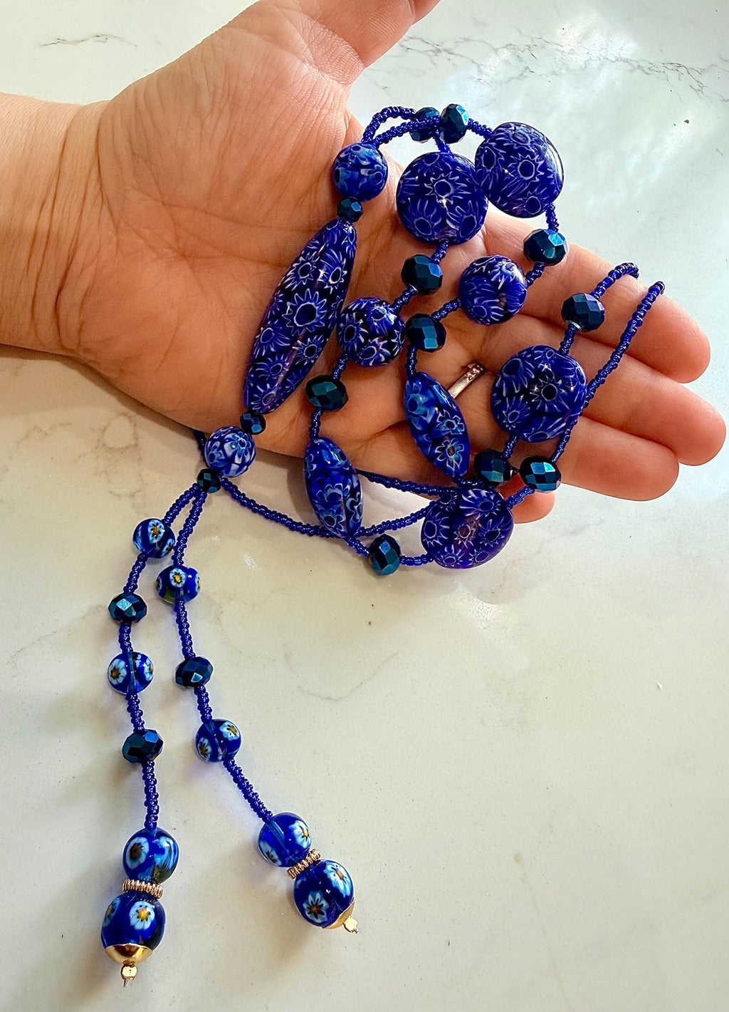 Rosario Leonardi Lariat Necklace: Featuring Ercole Moretti Custom Murano Millefiori Glass Beads