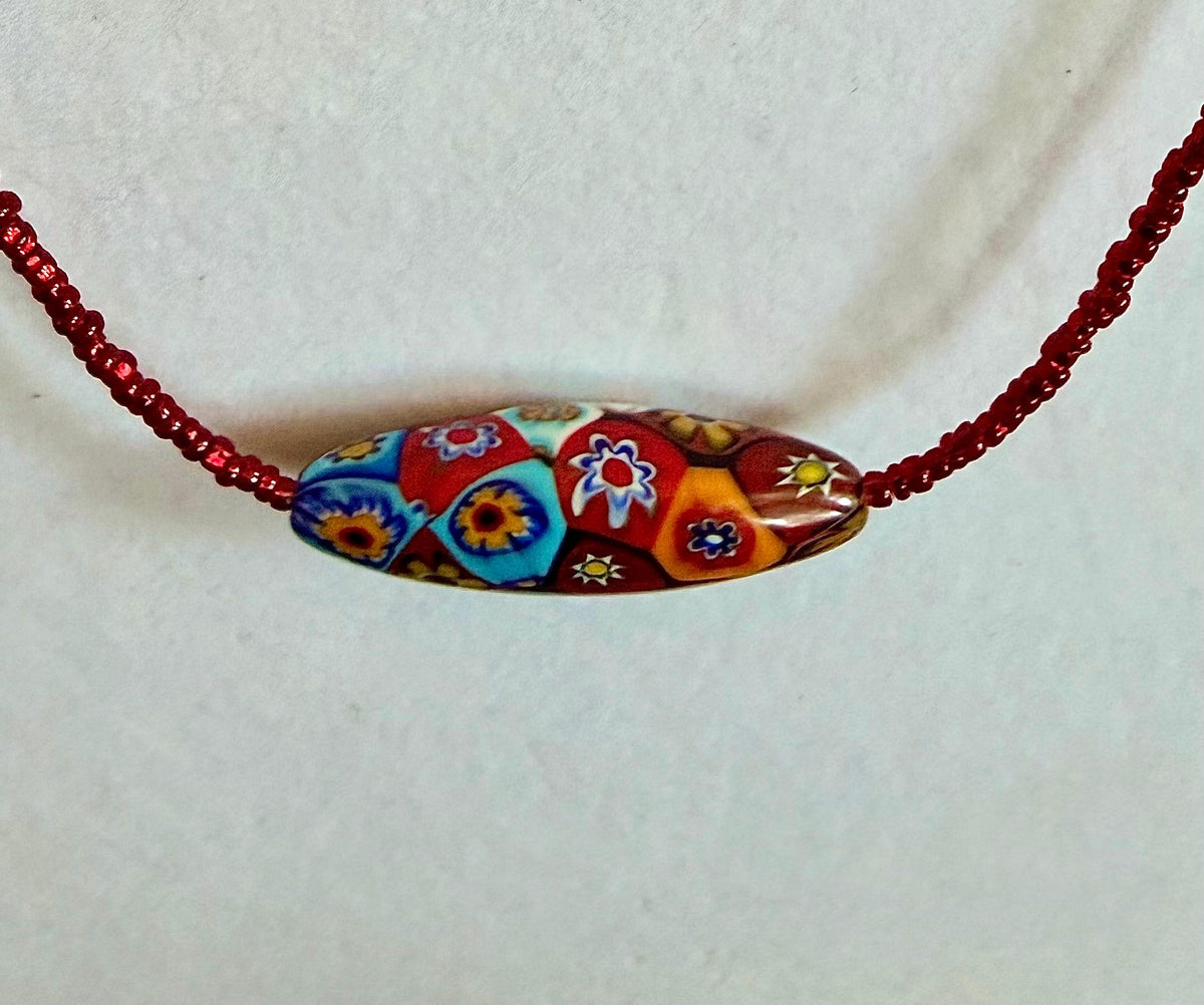 Red Seed Bead Murano Millefiori Glass Necklace Featuring EXCLUSIVE Ercole Moretti Beads
