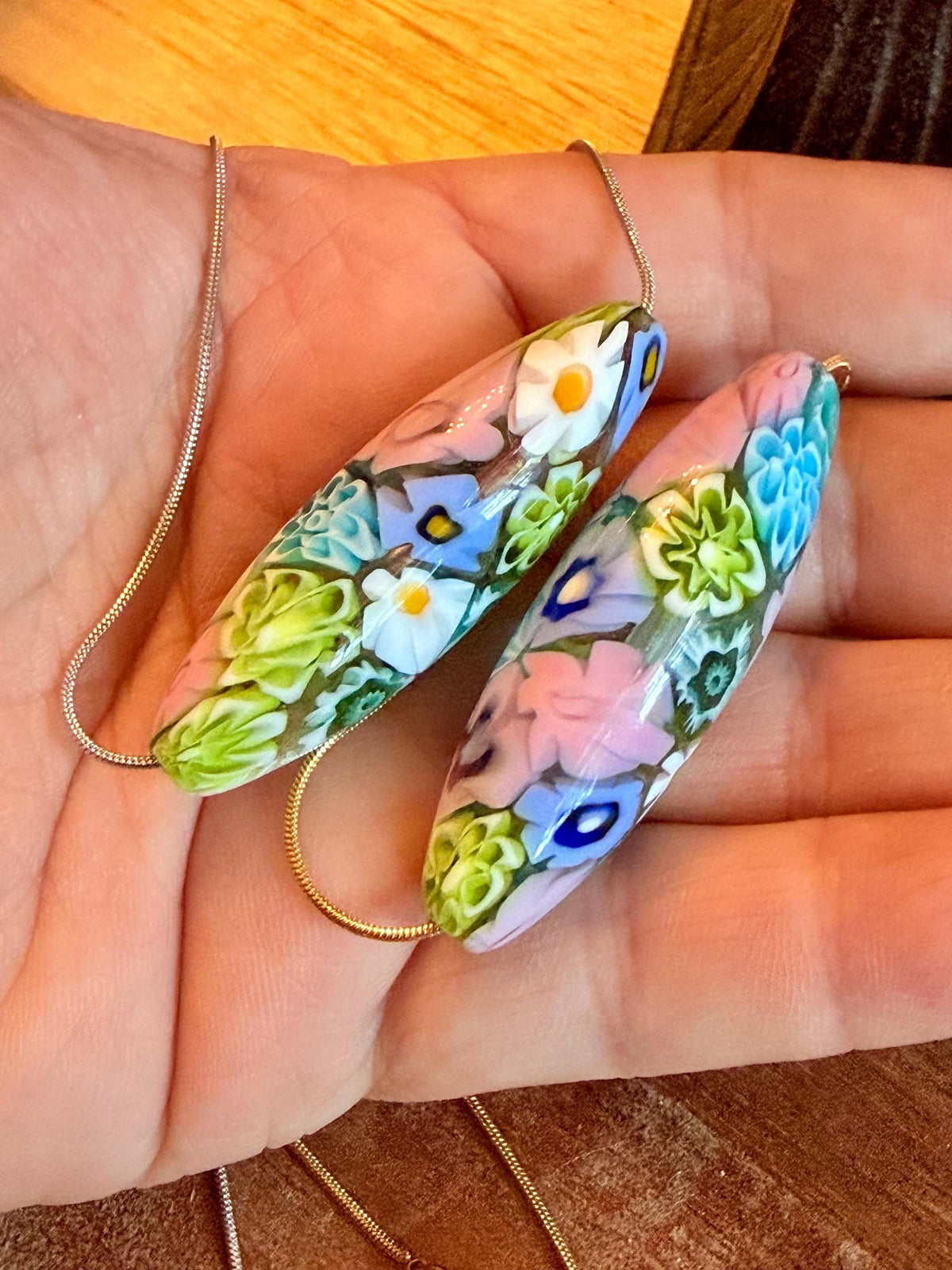 Rosario Leonardi Mixed Pastel Millefiori Glass Pendant Necklace – Exclusive Ercole Moretti Beads