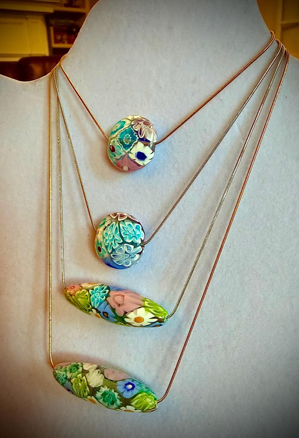 Rosario Leonardi Mixed Pastel Millefiori Glass Pendant Necklace – Exclusive Ercole Moretti Beads