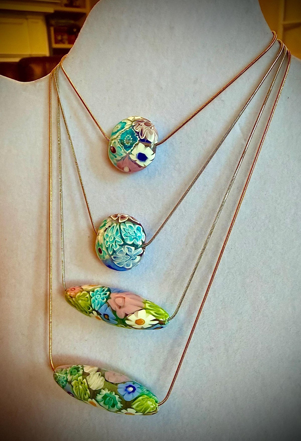 Rosario Leonardi Mixed Pastel Millefiori Glass Pendant Necklace – Exclusive Ercole Moretti Beads