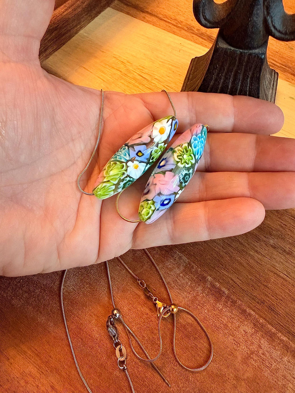 Rosario Leonardi Mixed Pastel Millefiori Glass Pendant Necklace – Exclusive Ercole Moretti Beads