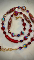 Rosario Leonardi Necklace – Red Torpedo Beads, Swarovski Crystals, Venetian Glass