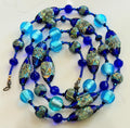 CLOSE OUT Rosario Leonardi Extra Long Cobalt And Aqua Blue Lampwork Glass Necklace