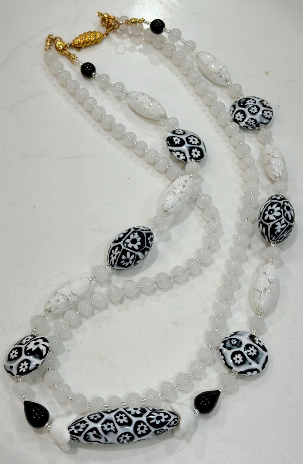 Double Strand Rosario Leonardi Black & White Necklace, Featuring Custom Ercole Moretti Beads