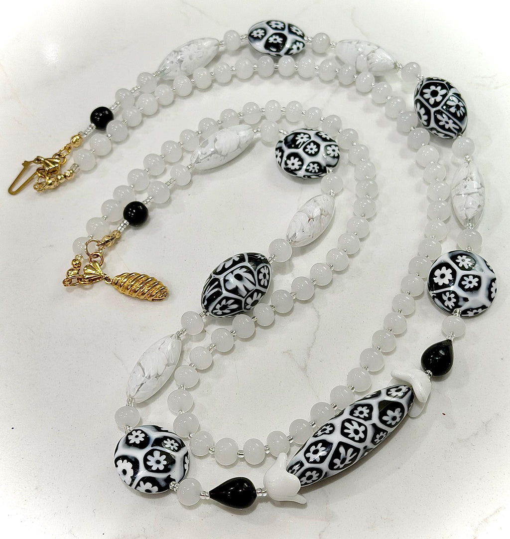 Double Strand Rosario Leonardi Black & White Necklace, Featuring Custom Ercole Moretti Beads