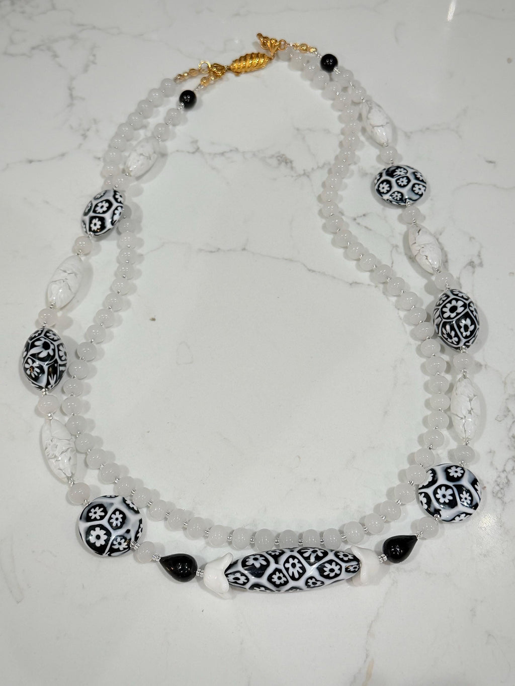 Double Strand Rosario Leonardi Black & White Necklace, Featuring Custom Ercole Moretti Beads