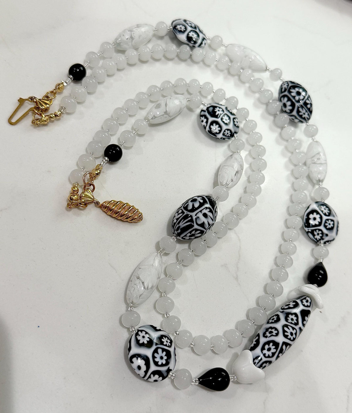 Double Strand Rosario Leonardi Black & White Necklace, Featuring Custom Ercole Moretti Beads