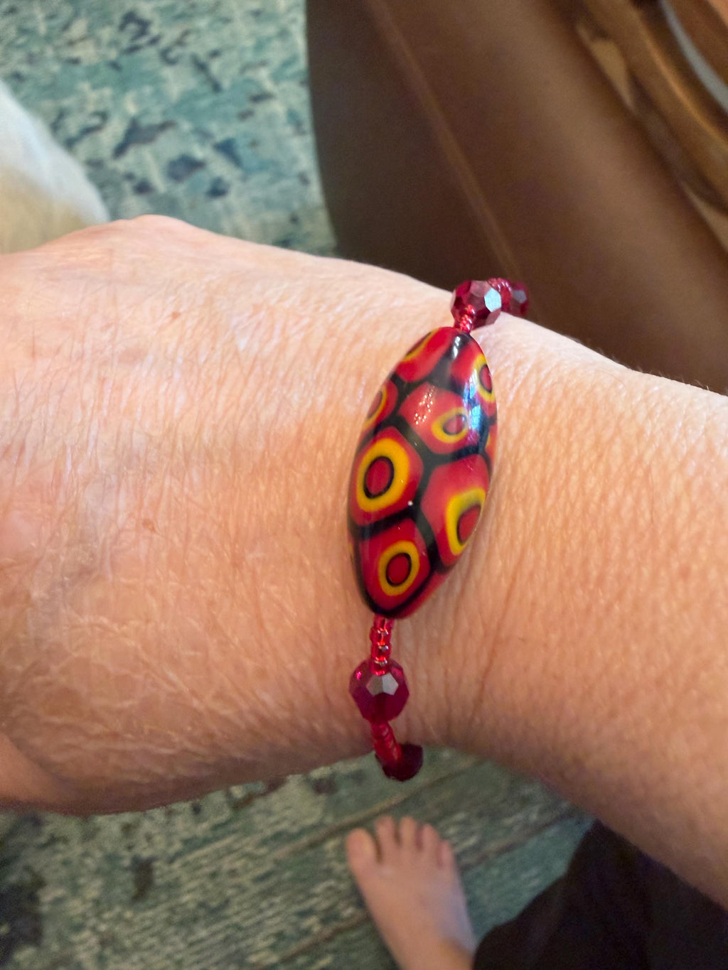 Rosario Leonardi Red Bracelet: Vintage Seed Beads, Ercole Moretti Focal Bead