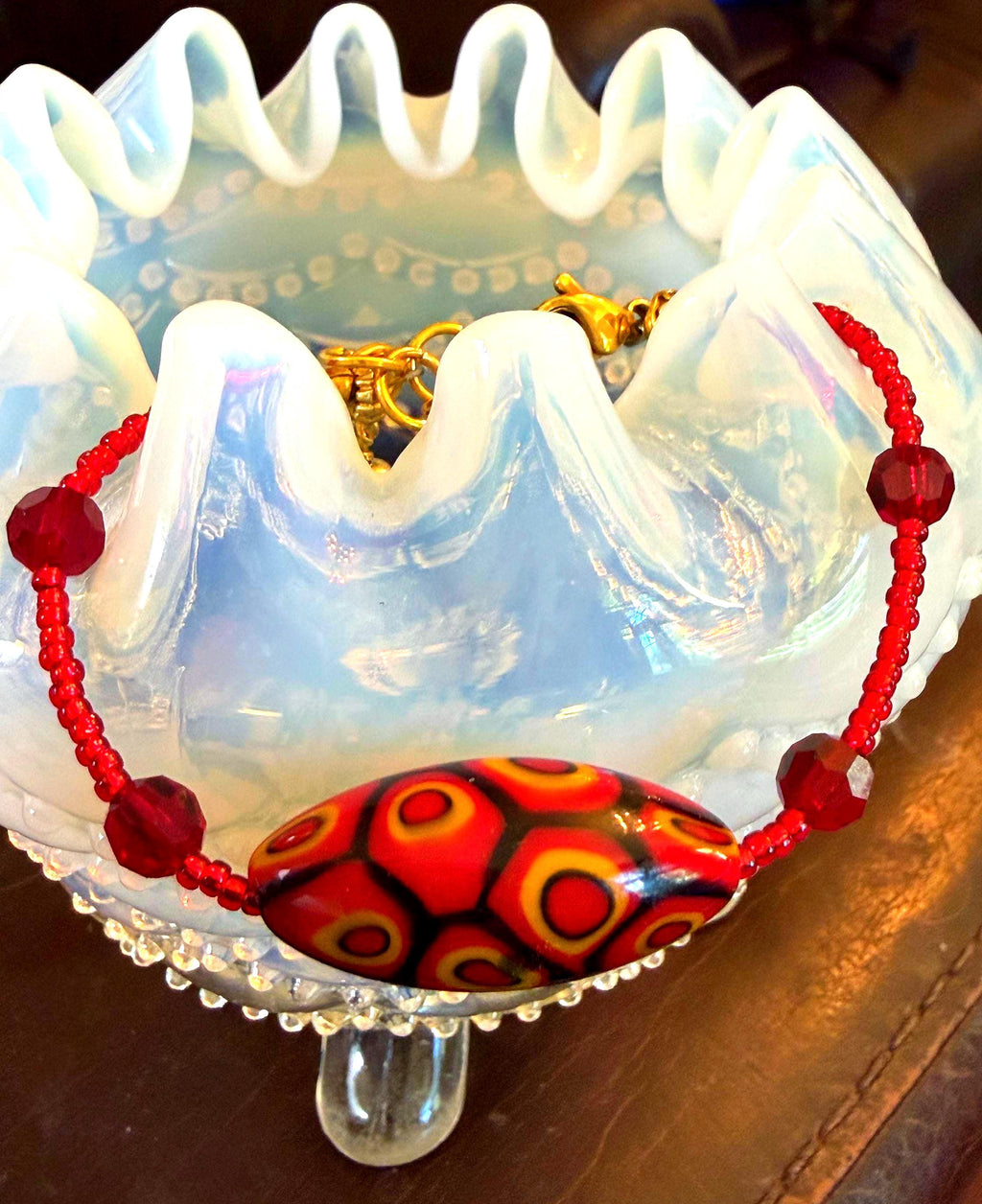 Rosario Leonardi Red Bracelet: Vintage Seed Beads, Ercole Moretti Focal Bead