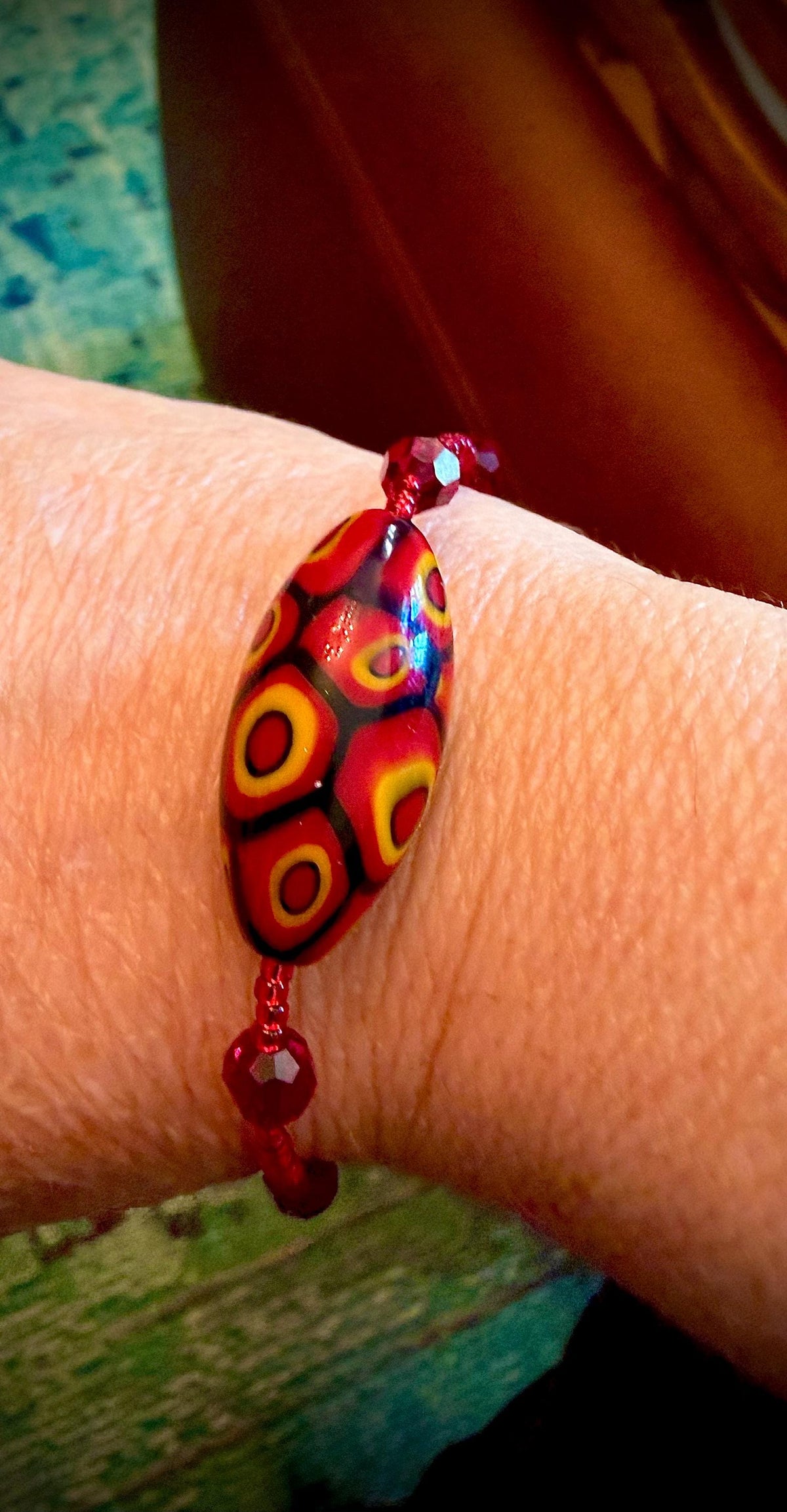 Rosario Leonardi Red Bracelet: Vintage Seed Beads, Ercole Moretti Focal Bead