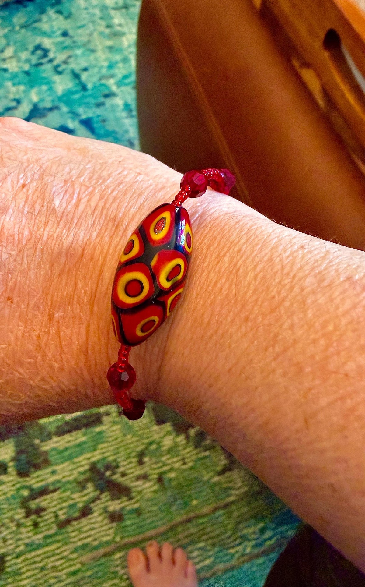 Rosario Leonardi Red Bracelet: Vintage Seed Beads, Ercole Moretti Focal Bead