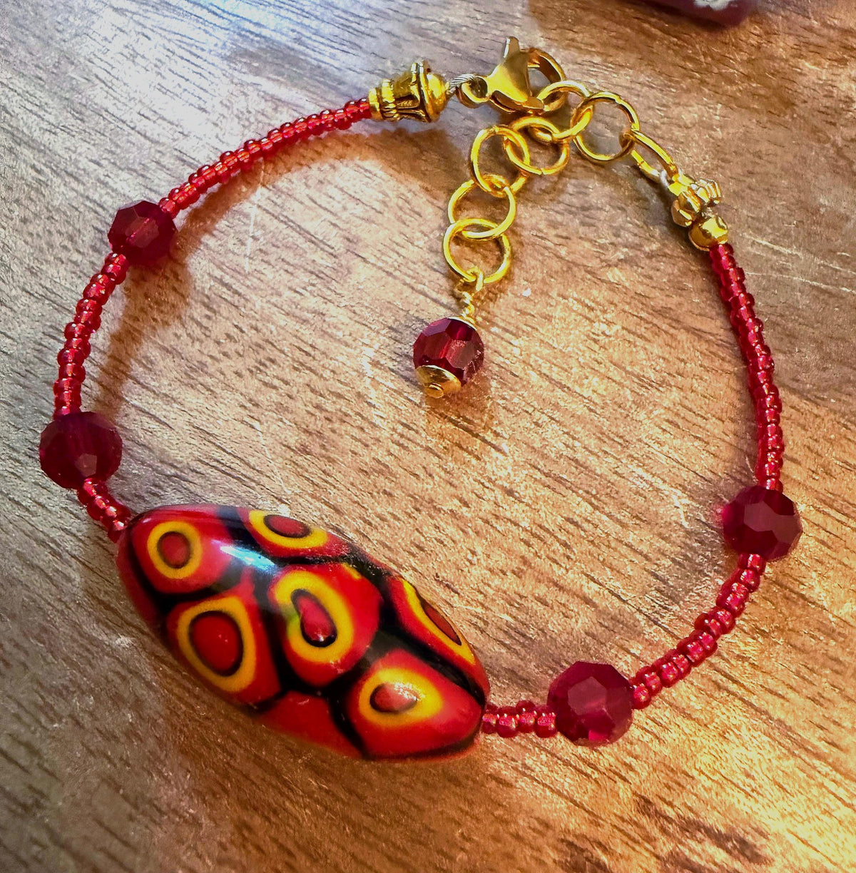 Rosario Leonardi Red Bracelet: Vintage Seed Beads, Ercole Moretti Focal Bead