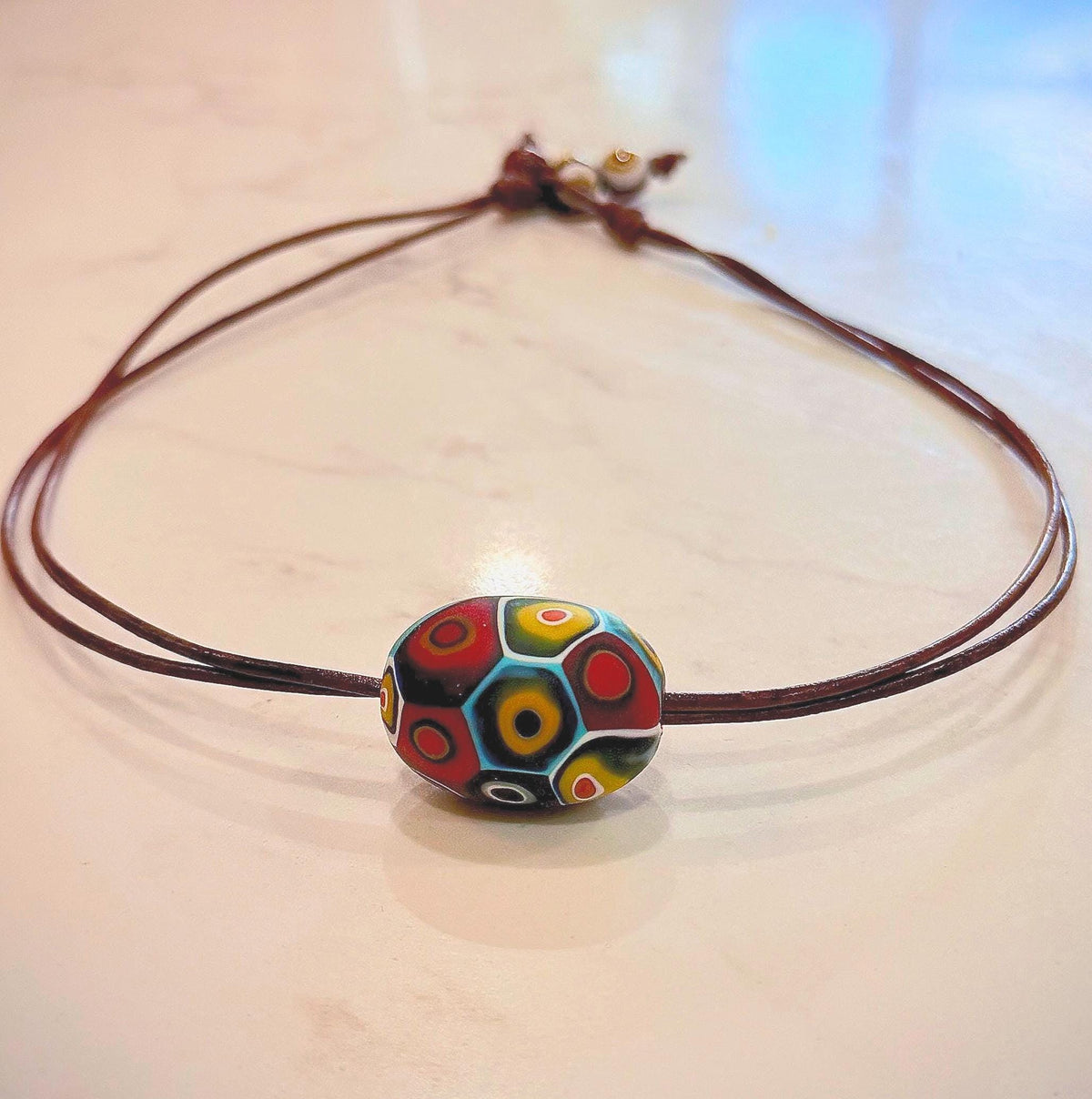 Giant Ercole Moretti Floating OOAK Perle Strung On 1.5mm Double Brown Leather Necklace