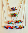 Murano Millefiori Glass Necklace, Exclusive Ercole Moretti Oval Bead, Stainless Steel Chain