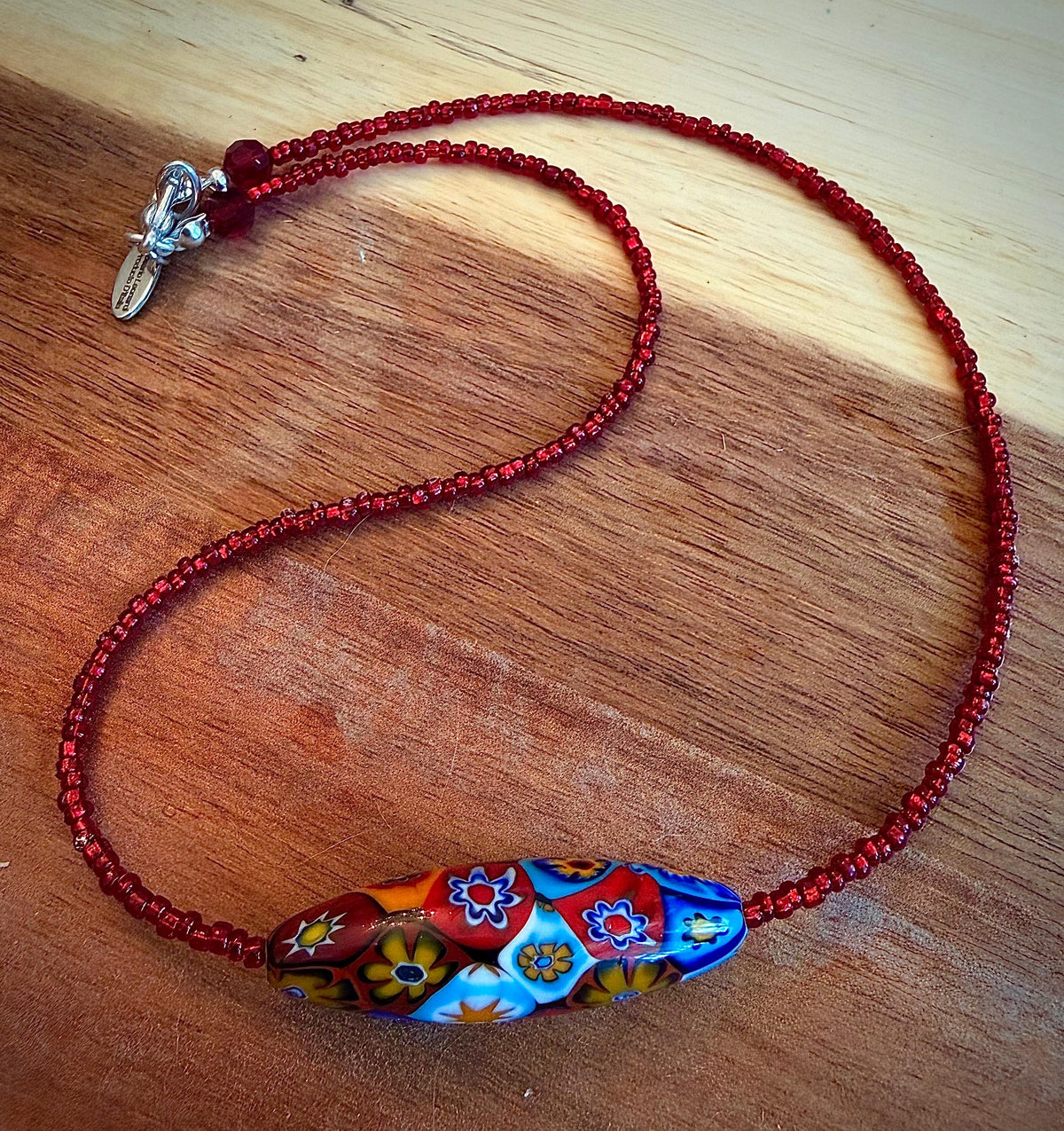 Red Seed Bead Murano Millefiori Glass Necklace Featuring EXCLUSIVE Ercole Moretti Beads