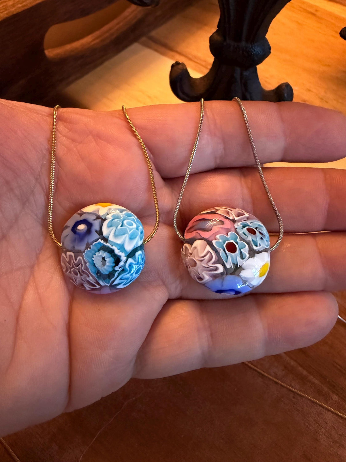 Rosario Leonardi Mixed Pastel Millefiori Glass Pendant Necklace – Exclusive Ercole Moretti Beads