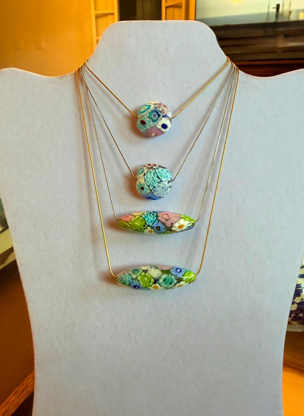 Rosario Leonardi Mixed Pastel Millefiori Glass Pendant Necklace – Exclusive Ercole Moretti Beads