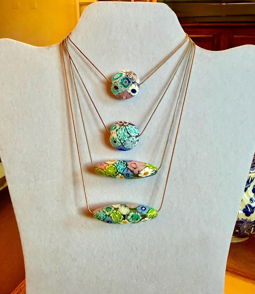 Rosario Leonardi Mixed Pastel Millefiori Glass Pendant Necklace – Exclusive Ercole Moretti Beads