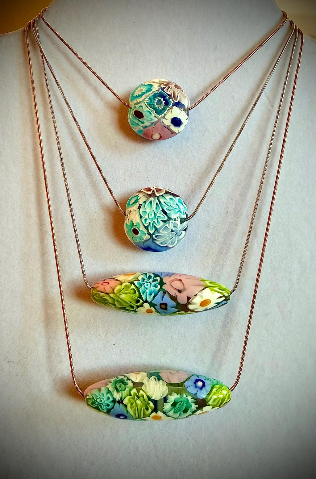 Rosario Leonardi Mixed Pastel Millefiori Glass Pendant Necklace – Exclusive Ercole Moretti Beads