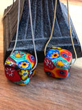 Murano Millefiori Chunky Cube Bead Necklace, Exclusive Ercole Moretti Glass, Stainless Steel Chain