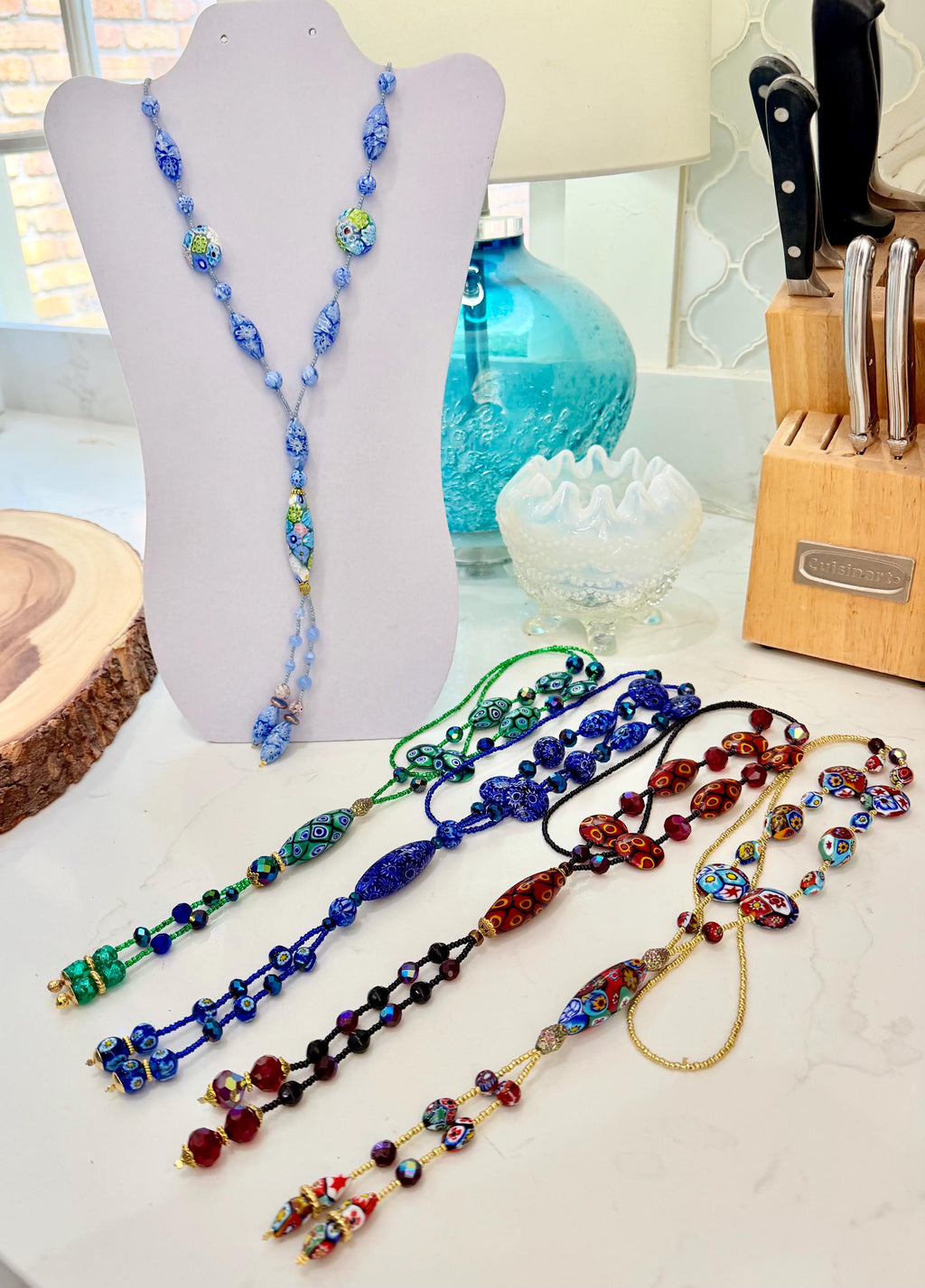 Rosario Leonardi Black White 40”Necklace: FEATURING Ercole Moretti Murano Millefiori Glass Beads