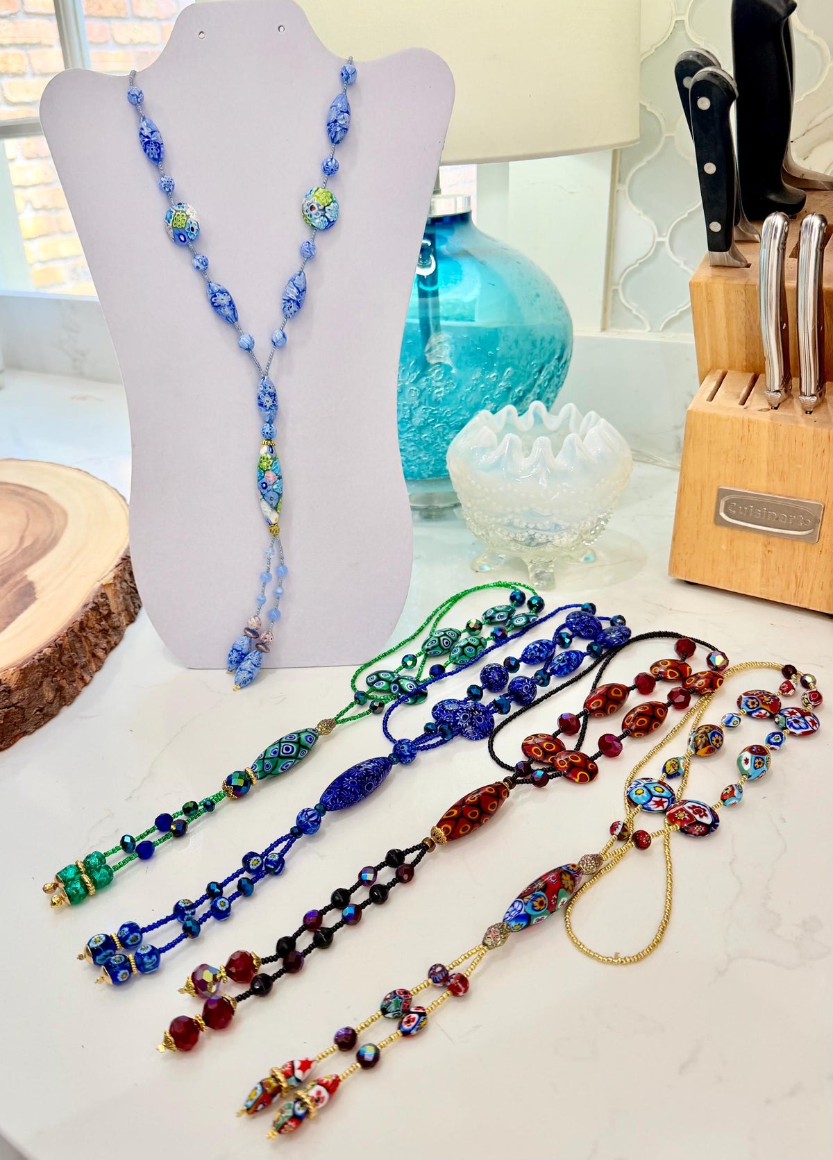 Rosario Leonardi Black White 40”Necklace: FEATURING Ercole Moretti Murano Millefiori Glass Beads