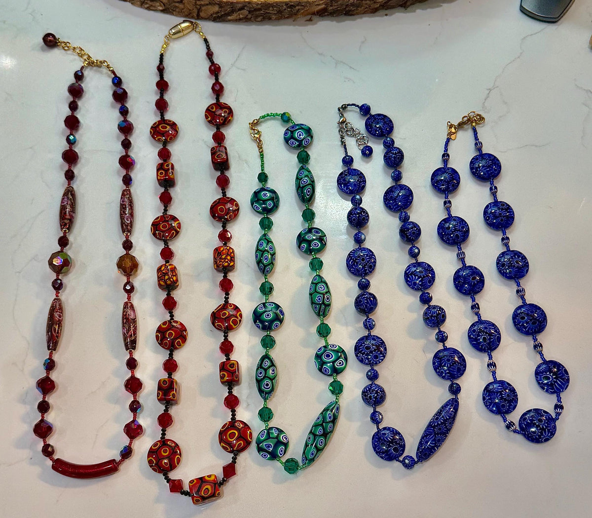 Rosario Leonardi Necklace – Red Torpedo Beads, Swarovski Crystals, Venetian Glass