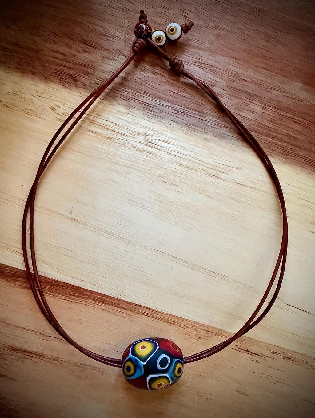 Giant Ercole Moretti Floating OOAK Perle Strung On 1.5mm Double Brown Leather Necklace