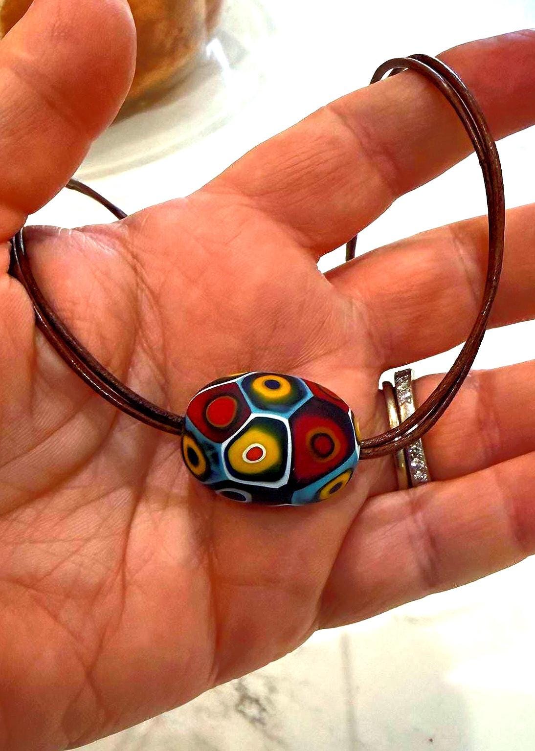 Giant Ercole Moretti Floating OOAK Perle Strung On 1.5mm Double Brown Leather Necklace