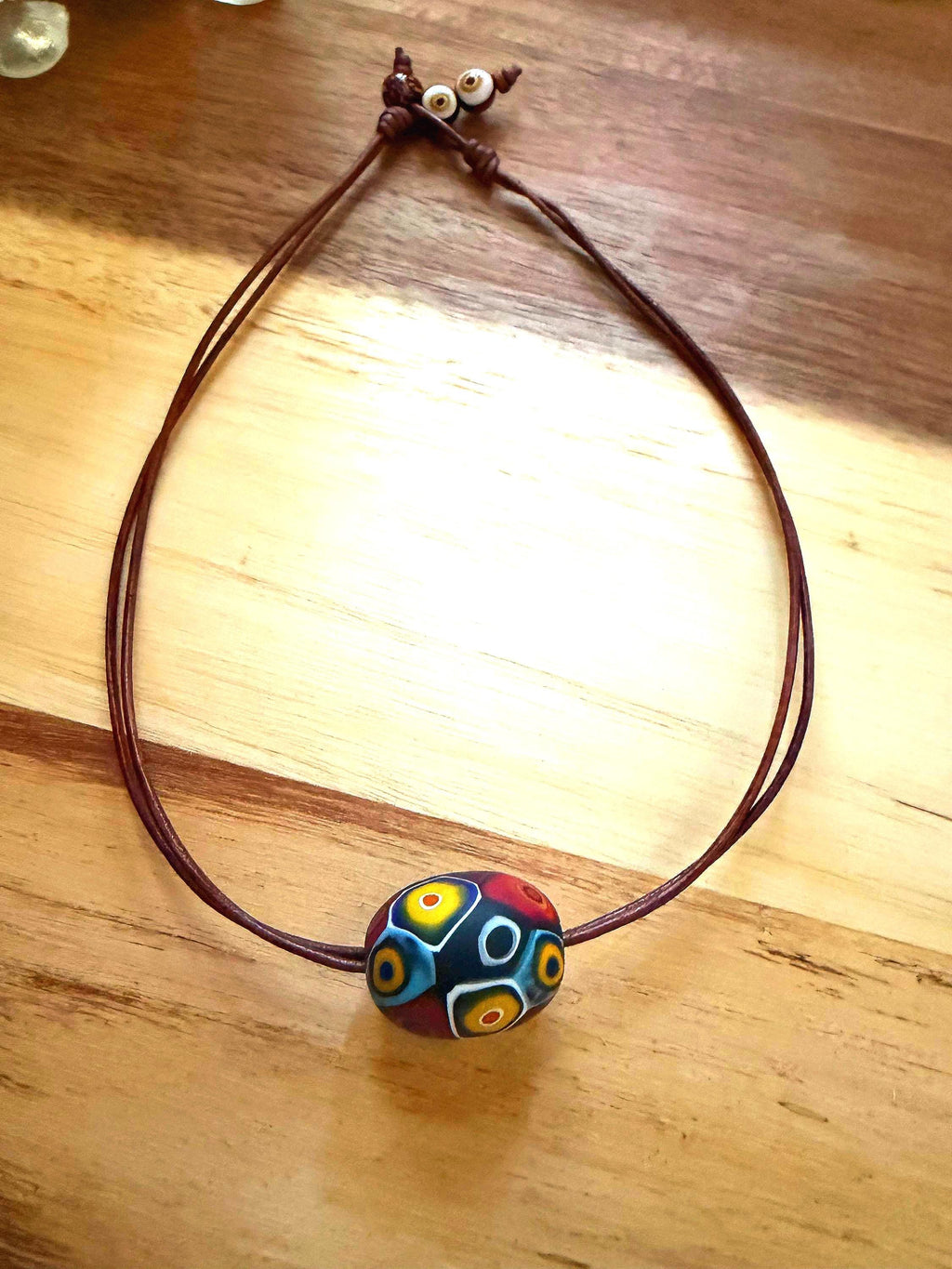 Giant Ercole Moretti Floating OOAK Perle Strung On 1.5mm Double Brown Leather Necklace